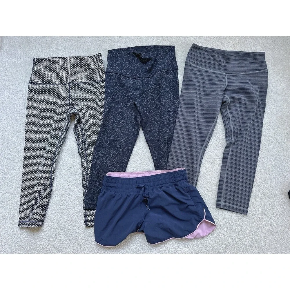 4PC-Lululemon High Rise Cropped Legging Size 6 & Running Shorts Size 6